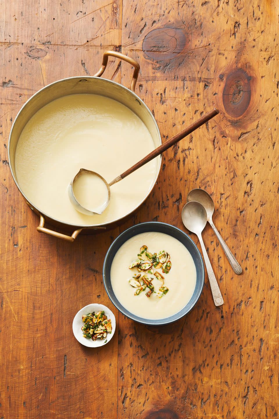 Creamy Cauliflower Soup with Almond-Thyme Gremolata