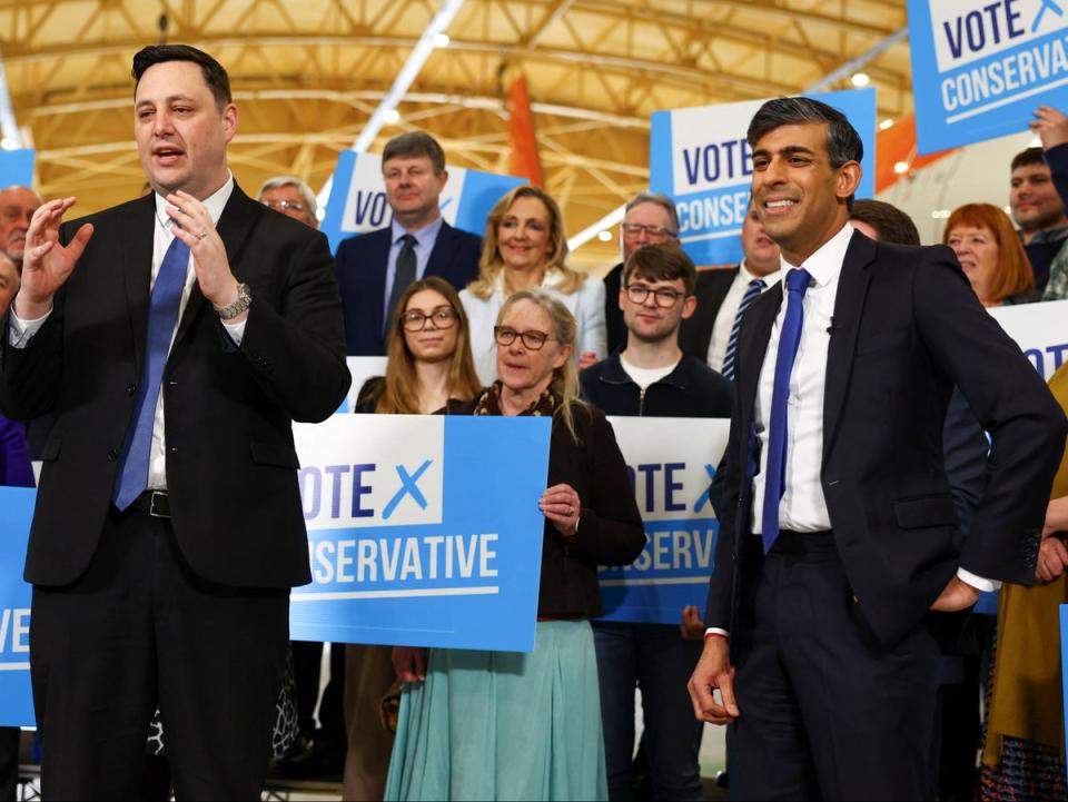 Rishi Sunak looks on as Lord Ben Houchen celebrates victory as Tees Valley mayor (REUTERS)