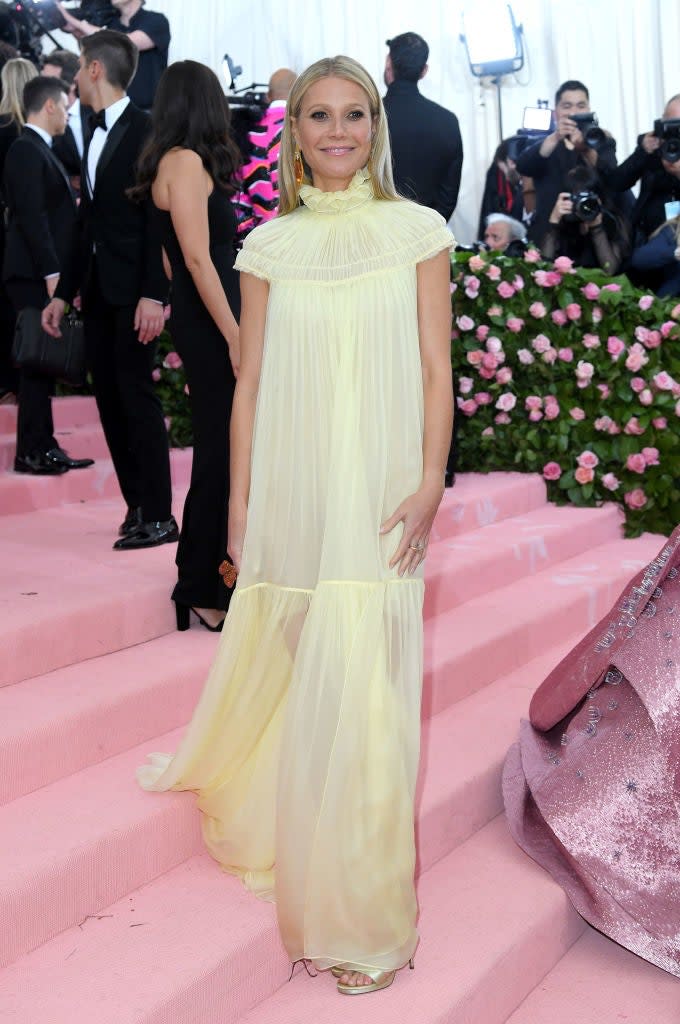 Gwyneth Paltrow in a flowing, sleeveless, sheer dress at the Met Gala