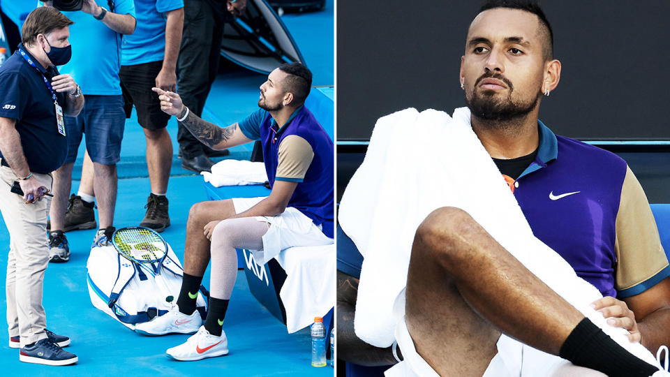 Nick Kyrgios, pictured here refusing to play at the Murray River Open.