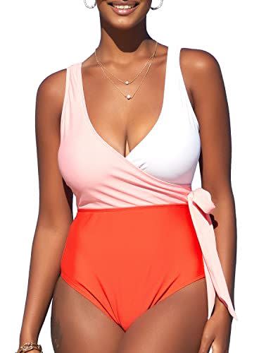 2) Wrap Color Block One Piece Bathing Suit