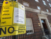 LONDON, UNITED KINGDOM - JULY 8: A parking suspension notice is seen outside the Lindo Wing of St Mary's Hospital as the UK prepares for the birth of the first child of The Duke and Duchess of Cambridge at St Mary's Hospital on July 8, 2013 in London, England. (Photo by Samir Hussein/WireImage) <br>