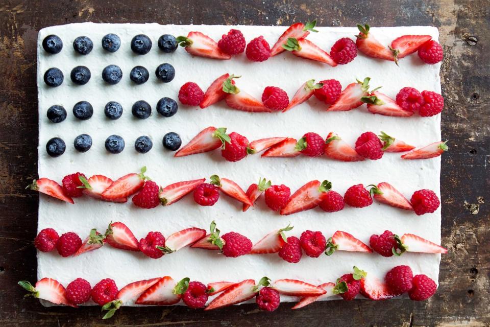 <p>Old Glory has never looked better.</p><p>Get the recipe from <a href="https://www.delish.com/cooking/recipe-ideas/recipes/a42975/flag-cake/" rel="nofollow noopener" target="_blank" data-ylk="slk:Delish;elm:context_link;itc:0;sec:content-canvas" class="link ">Delish</a>.</p>