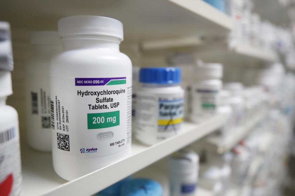 Hydroxychloroquine sits on a shelf at Rock Canyon Pharmacy in Provo, Utah, on May 20, 2020. - US President Donald Trump announced May 18 he has been taking hydroxychloroquine for almost two weeks as a preventative measure against COVID-19. (George Frey/AFP via Getty Images)