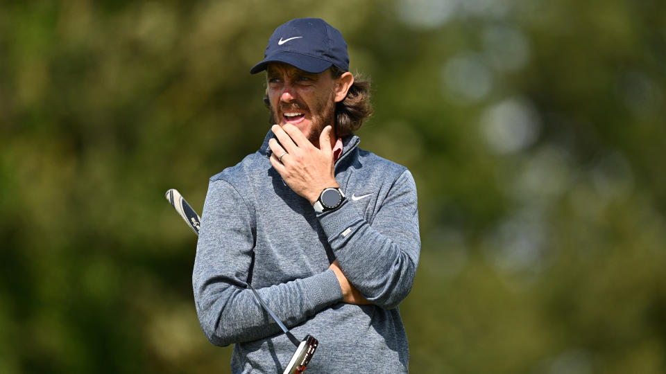 Tommy Fleetwood of England looks on during Day Two of The 151st Open at Royal Liverpool Golf Club