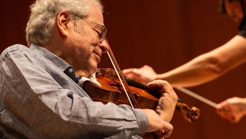 Itzhak Perlman rehearses with the Utah Symphony at Abravanel Hall in Salt Lake City on Saturday, Oct. 14, 2023.