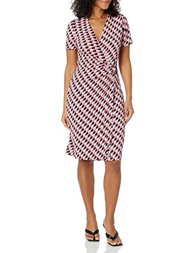 Anne Klein Women's Cap Sleeve WRAP Dress W/O-Ring, Coral Combo