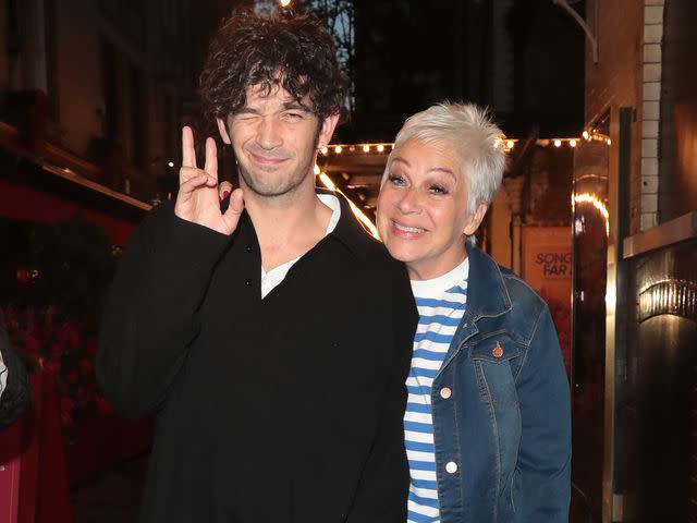 <p>Justin Palmer/GC Images</p> Matty Healy and mom Denise Welch are seen at J Sheekey on July 05, 2023 in London, England.