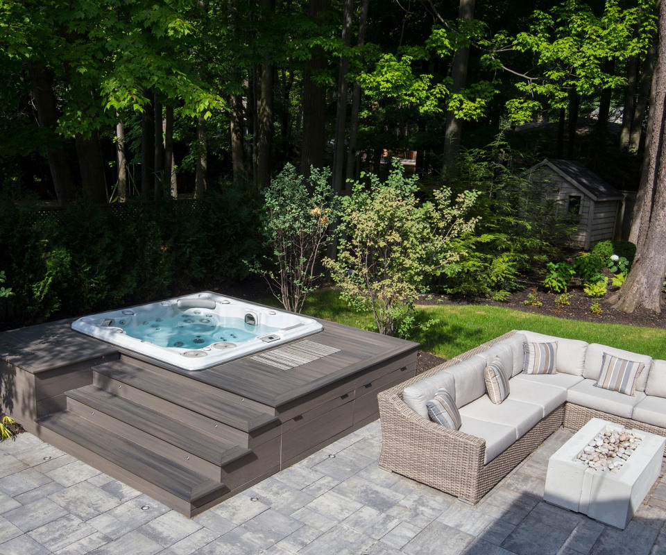 hot tub deck with built-in storage