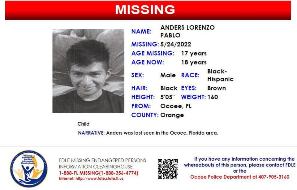 Anders Lorenzo Pablo was last seen in Ocoee on May 24, 2022.