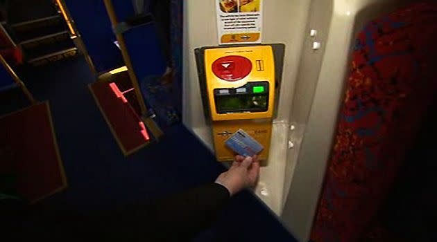 One of the new smartcard ticketing machines in an Adelaide Hills bus today.