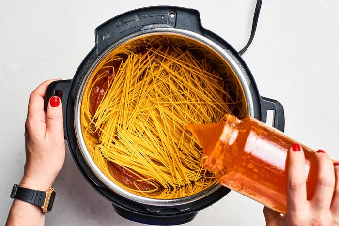 If you've never cooked pasta in an Instant Pot before, you're missing out. In many recipes — like this one — the noodles cook directly in the sauce, giving you an end result that's packed with flavor from the inside out. Recipe: Instant Pot Spaghetti With Meat Sauce