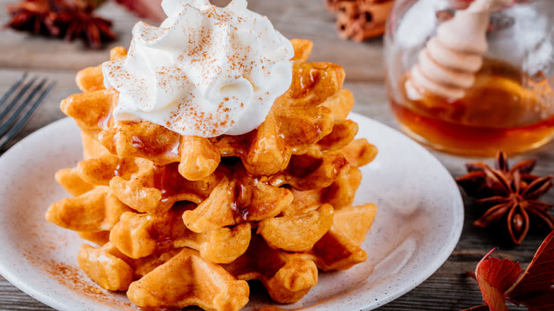 Waffles with whipped cream