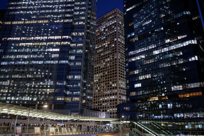 An evening view of the financial central district of Hong Kong