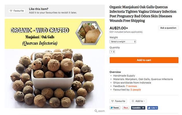 The oak galls are available online, and boast certain sex benefits. Photo: Etsy.com