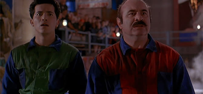 Bob Hoskins as Mario and John Leguizamo as Luigi in 1993's Super Mario Bros: The Movie