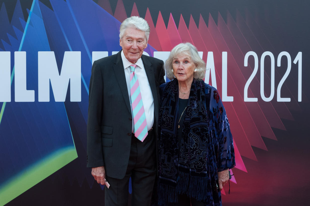 LONDON, UNITED KINGDOM - OCTOBER 11: (R-L) Wanda Ventham and Timothy Carlton attend the UK film premiere of 'The Power of the Dog' at the Royal Festival Hall during the 65th BFI London Film Festival in London, United Kingdom on October 11, 2021. (Photo by Wiktor Szymanowicz/Anadolu Agency via Getty Images)