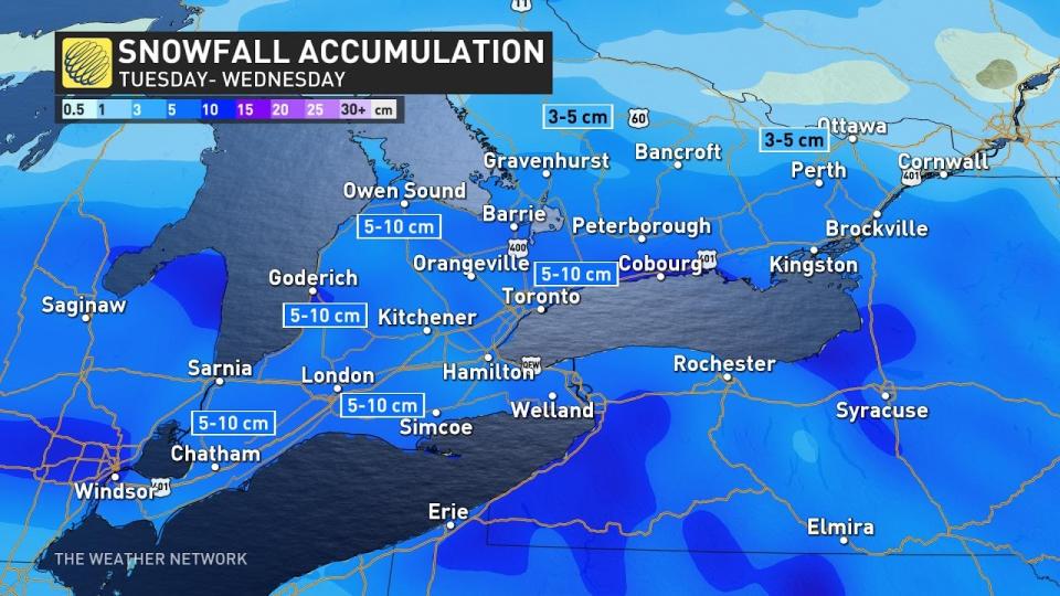 Tuesday snow totals