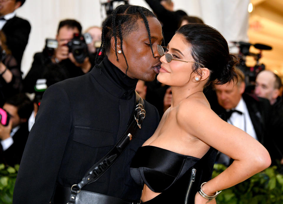 Kylie and boyfriend Travis Scott looked blissfully loved-up. Source: Getty