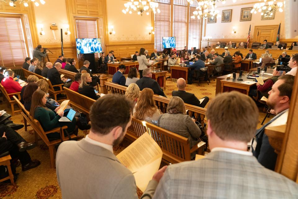 State budgets for the year are discussed during Thursday's hearing in the Kansas Statehouse.