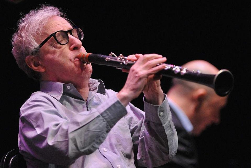 Woody Allen plays the clarinet with his New Orleans Jazz Band at Royce Hall in California (Getty)