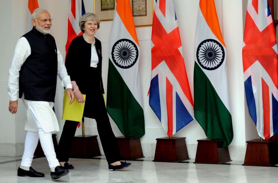 Theresa May with India’s prime minister, Narendra Modi