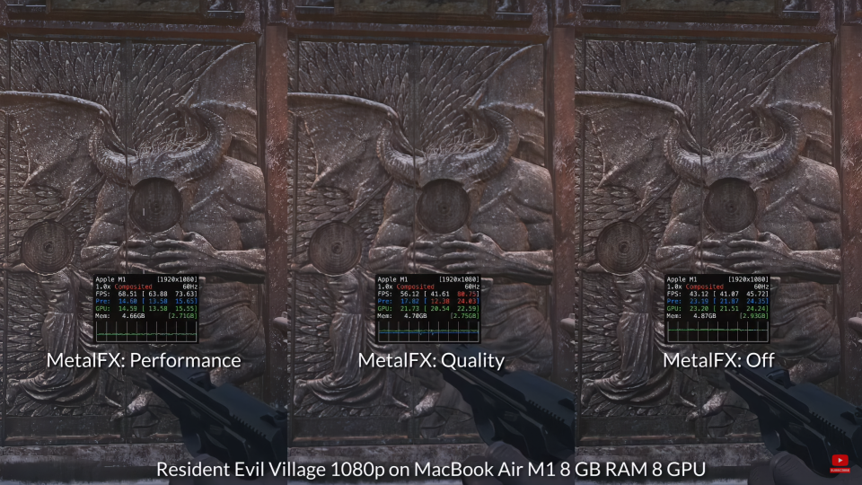 Andrew Tsai compares two MetalFX modes to native resolution against some detailed stonework in RE:Village on a Macbook Air M1.