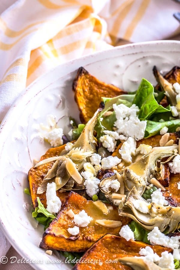 <strong>Get the <a href="http://www.ledelicieux.com/recipes/roasted-butternut-squash-artichoke-goats-cheese-salad/" target="_blank">Roasted Butternut Squash, Artichoke & Goat Cheese Salad Recipe</a> by Delicieux</strong>