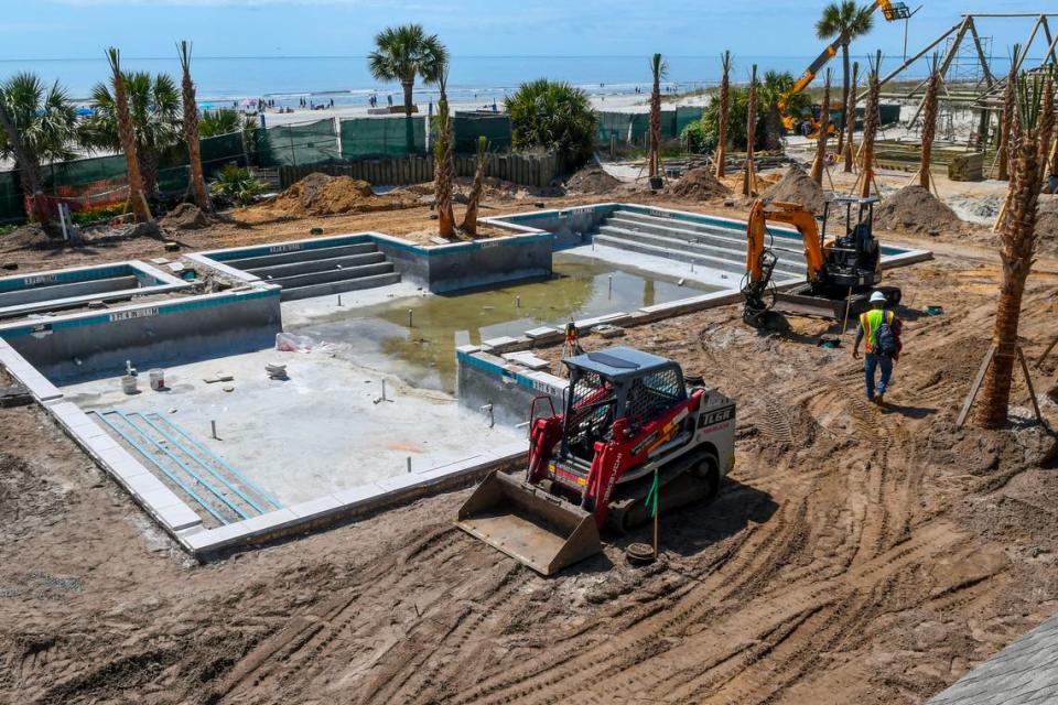 The pool area will feature cabanas that are equipped with a mini-fridge, television and a sofa when the beachfront remodel opens in May at Beach House Hilton Head Island.