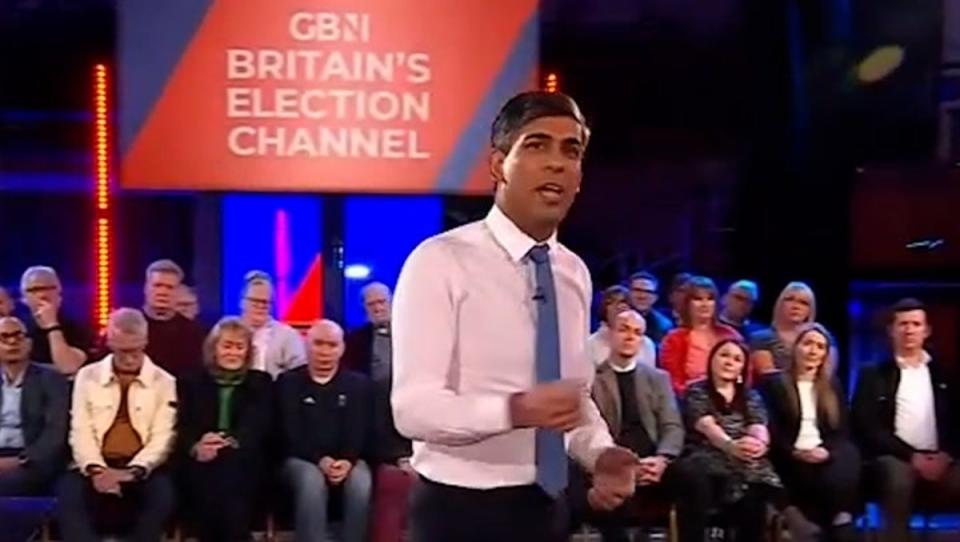 Mr Sunak faced questions from an audience of undecided and swing voters in County Durham on Monday night, including over his flagship deportation scheme (GB News)