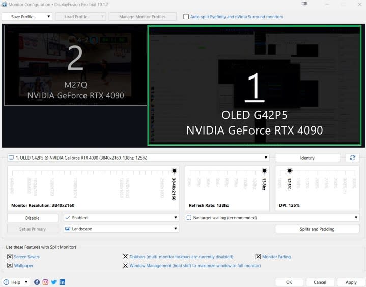 DisplayFusion running on Windows.