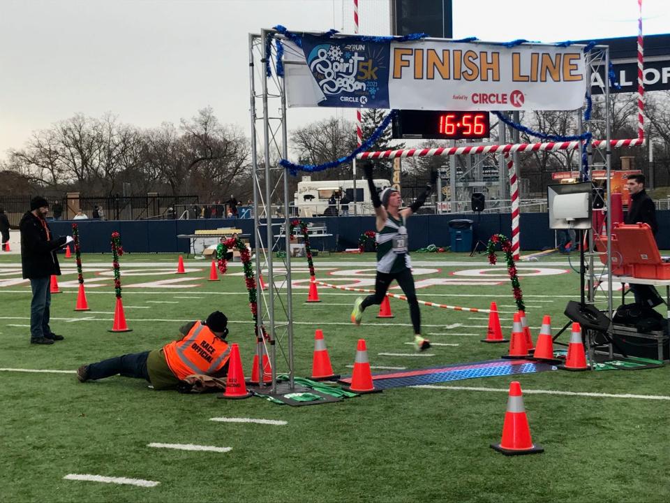 West Branch High School sophomore Michael Dorris finished first in Saturday's Spirit of the Season 5k at Tom Benson Hall of Fame Stadium. The race was part of the Holiday Kickoff presented by Hendrickson and Hall of Fame Resort & Entertainment Co., developers of the Hall of Fame Village powered by Johnson Controls.