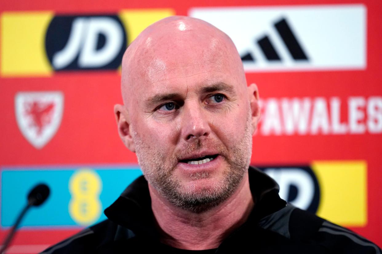 Rob Page speaking to the media at Hensol Castle this week (Nick Potts/PA Wire)