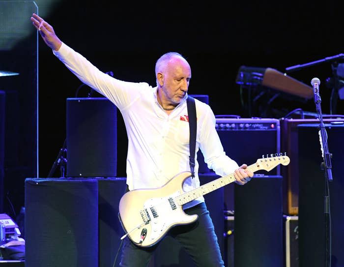 Townshend playing guitar on stage during the band's Las Vegas residency