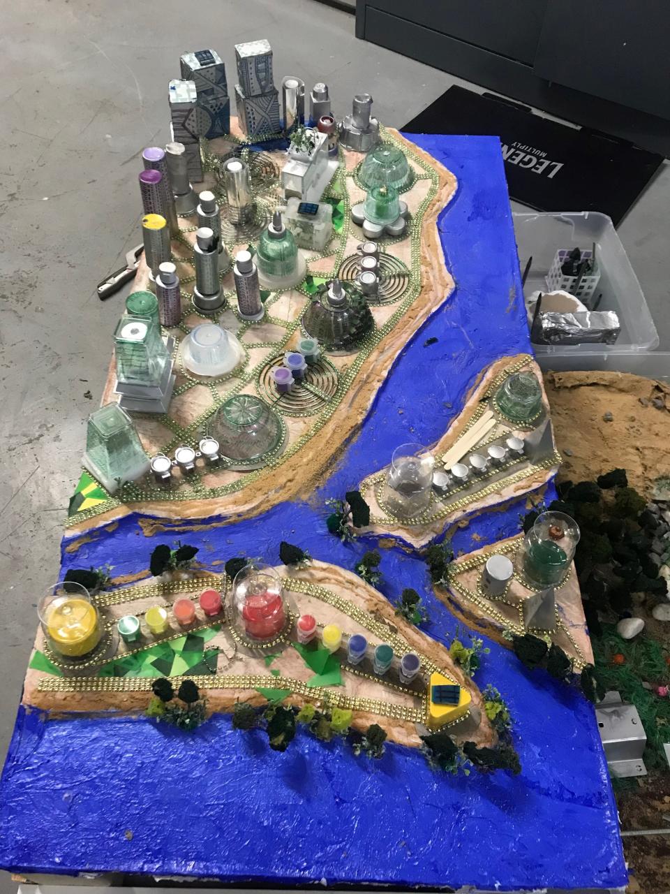 The nearly completed Lagos model done by Annoor Academy waits to be taken to UT for the Future City regional competition.