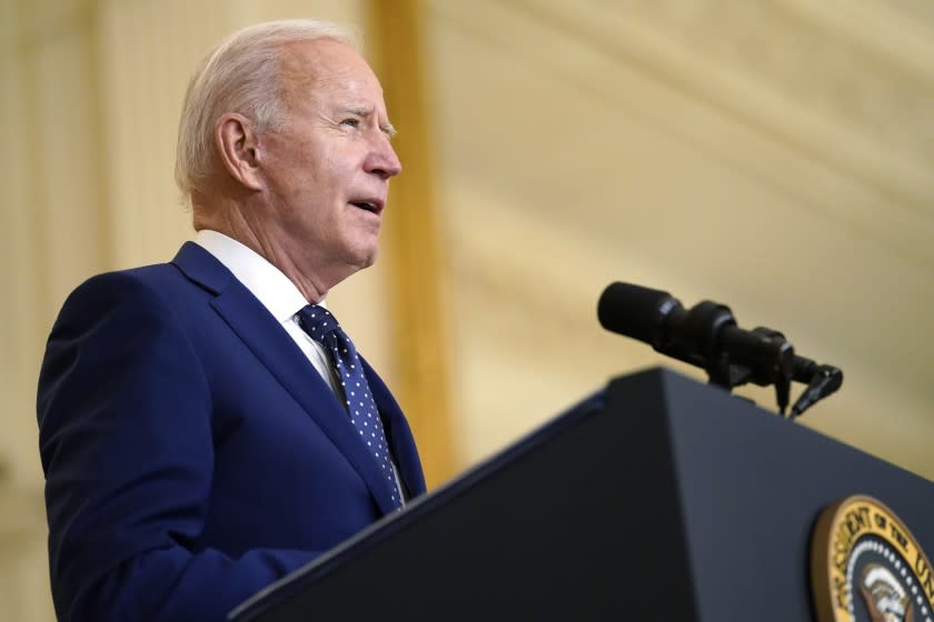 President Joe Biden speaks about Russia in the East Room of the White House, Thursday, April 15, 2021, in Washington. (AP Photo/Andrew Harnik)