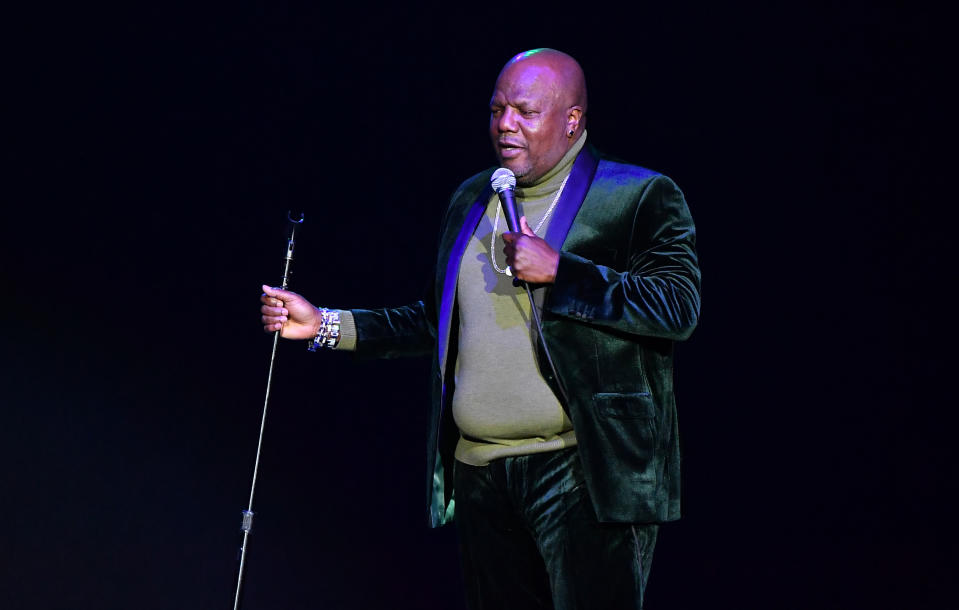 ATLANTA, GEORGIA – JANUARY 02: Comedian Earthquake performs onstage during 2022 Comedy Laugh Fest at State Farm Arena on January 02, 2022 in Atlanta, Georgia. (Photo by Paras Griffin/Getty Images)