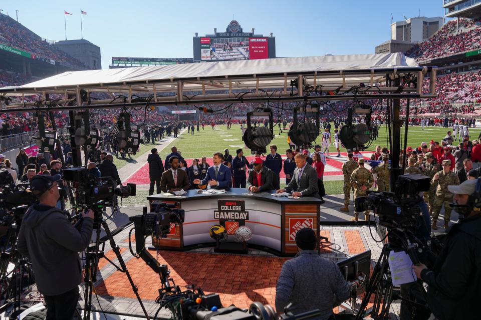 Nov 26, 2022; Columbus, Ohio, USA; ESPN broadcasts College GameDay inside Ohio Stadium prior to the NCAA football game between the Ohio State Buckeyes and the Michigan Wolverines. Mandatory Credit: Adam Cairns-The Columbus Dispatch