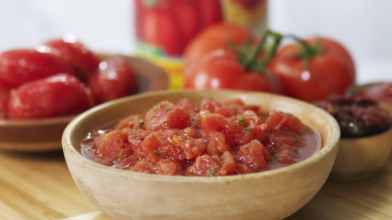 canned tomatoes in a bowl