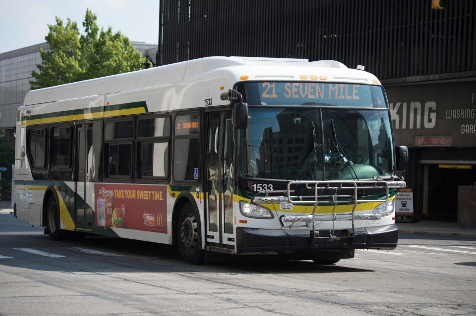 A DDOT bus in Downtown Detroit on Aug. 3, 2018.