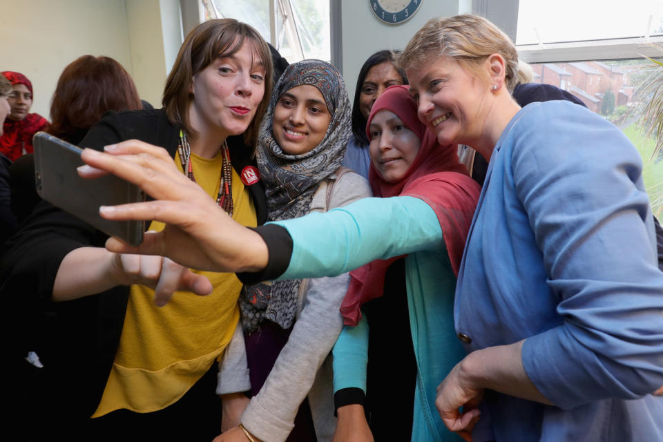 Women's rights front and centre: MP Jess Phillips (left) with Yvette Cooper (right) on the campaign trail for Labour last year: Getty Images