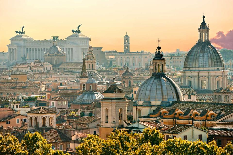 View from Castel St Angelo to rooftops of iconic building in Rome, Italy, voted one of the best cities in the world