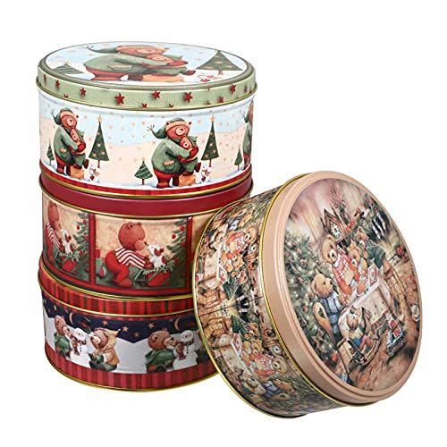 3) Round Christmas Cookie Tins 4 Pack