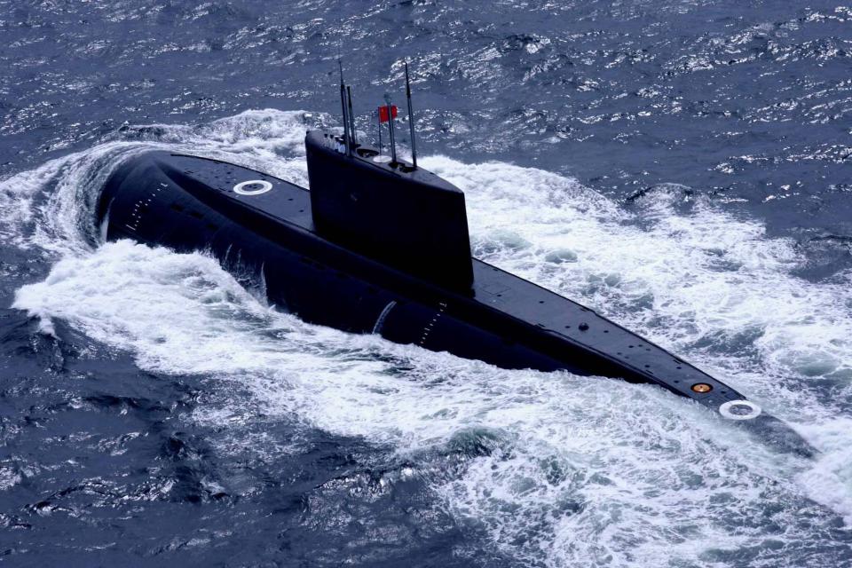 A Chinese submarine attends an offshore blockade exercise