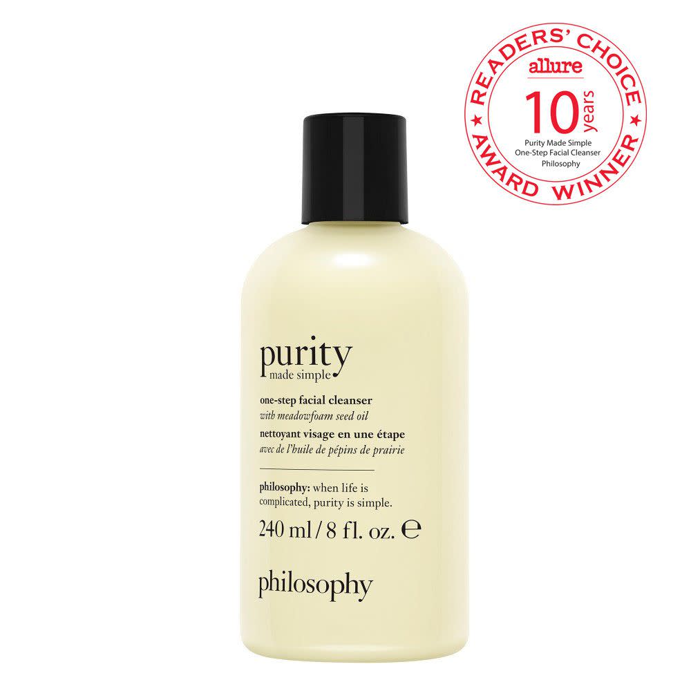 Light yellow bottle with black cap of Philosophy Purity Made Simple Facial Cleanser.