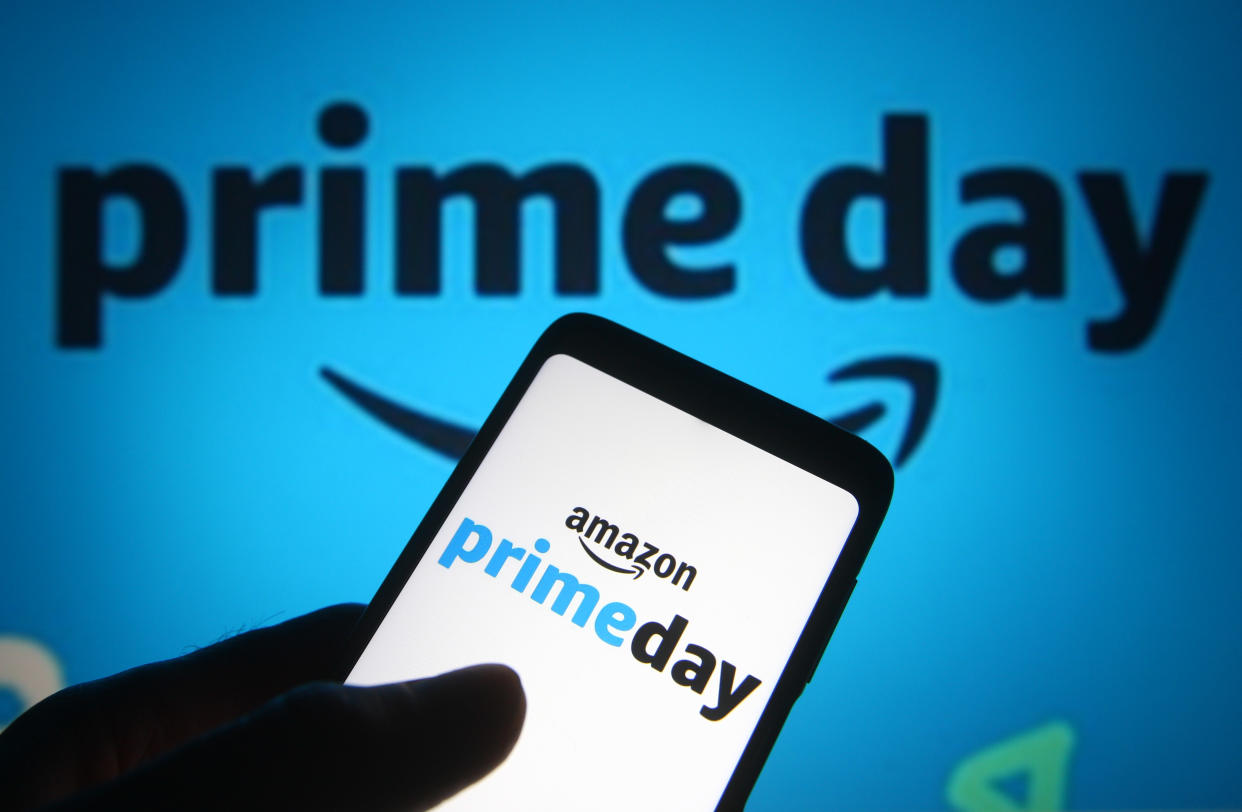 In this photo illustration, an Amazon Prime Day logo is seen on a smartphone. (Photo Illustration by Pavlo Gonchar/SOPA Images/LightRocket via Getty Images)