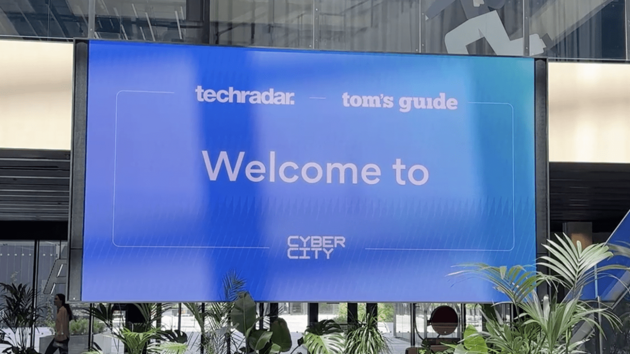  A large screen welcoming Tom's Guide to Cyber City. 