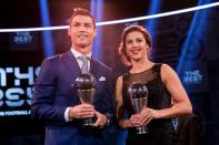 <p>Cristiano Ronaldo with Women’s FIFA Award winner Carli Lloyd </p>