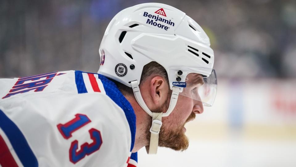 New York Rangers left wing Alexis Lafreniere (13) during the first period against the Minnesota Wild at Xcel Energy Center