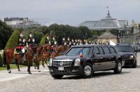 <p>The motorcade carrying President Donald Trump arrives at Les Invalides museum in Paris Thursday, July 13, 2017. (Photo: Michel Euler/AP) </p>